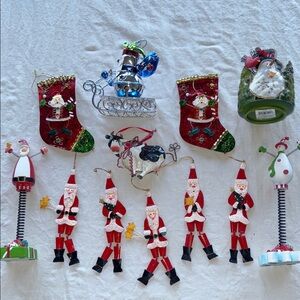Festive Metal Cutout Santa & Stocking Ornament Set & Candle Holder